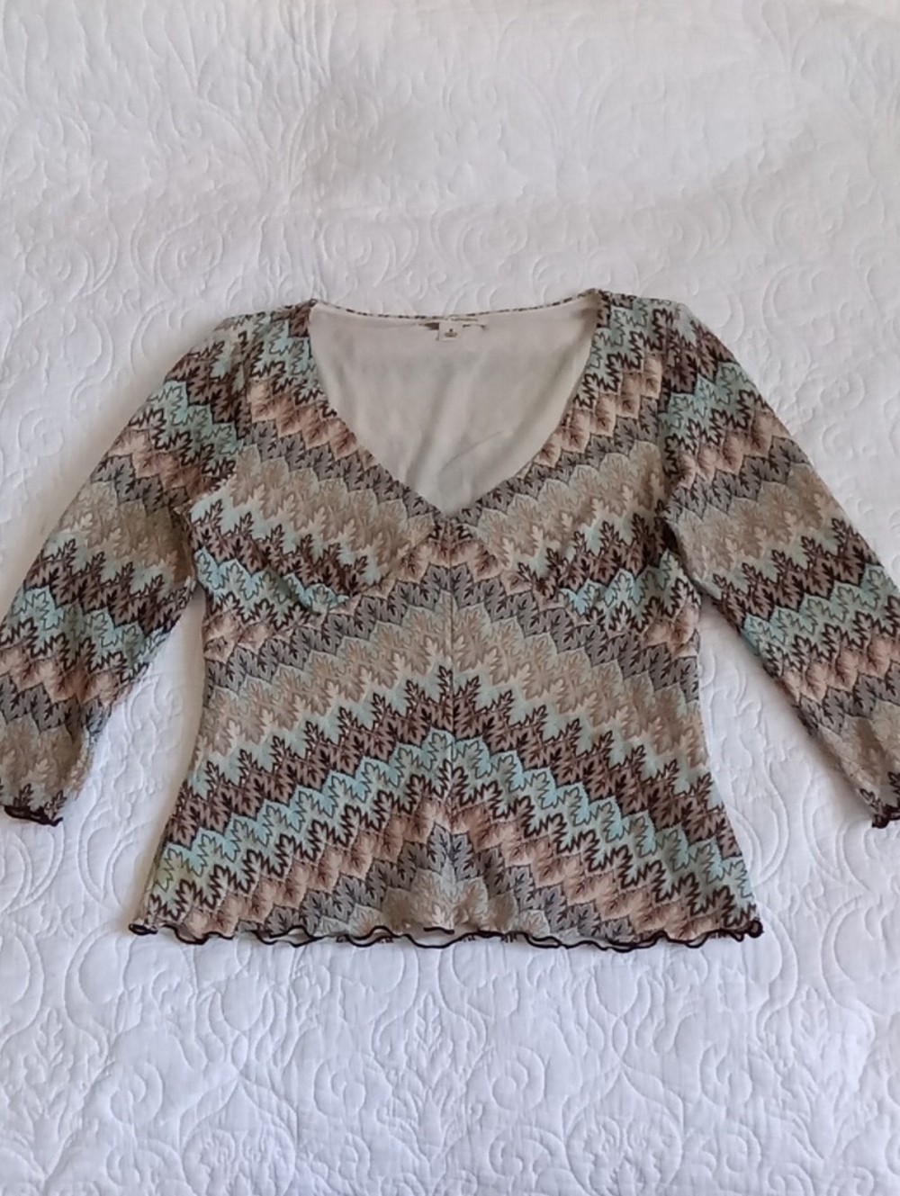 Banana Republic Chevron V-Neck Knit Top in Beige, Brown and Icy Blue